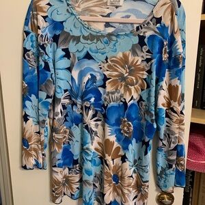 Vibrant Floral Long Sleeve Top in Blue and Brown